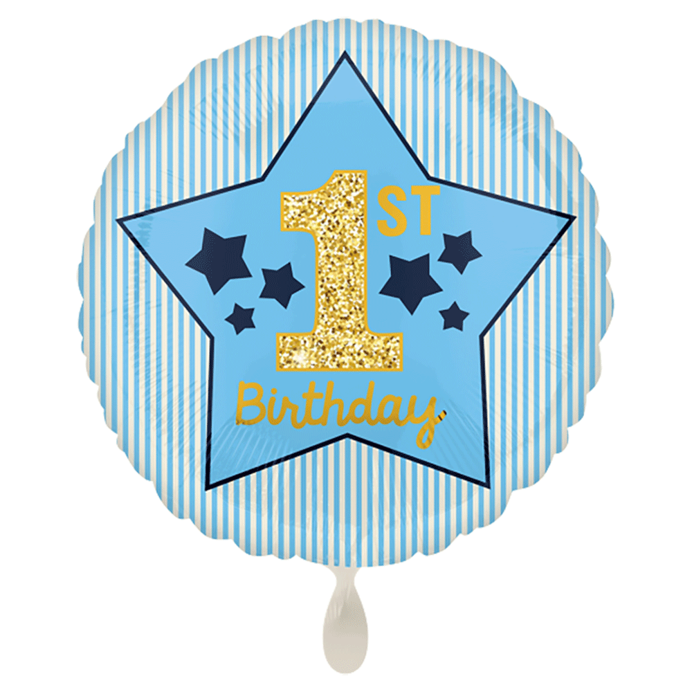 Happy 1st Birthday rund Blau 43cm