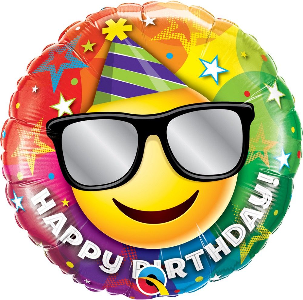 Happy Birthday Emoji mit Partyhut und Sonnenbrille 46cm