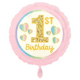 Happy 1st Birthday rund Rosa 43cm