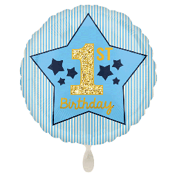 [2100000007479] Happy 1st Birthday rund Blau 43cm