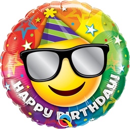 [2100000019359] Happy Birthday Emoji mit Partyhut und Sonnenbrille 46cm
